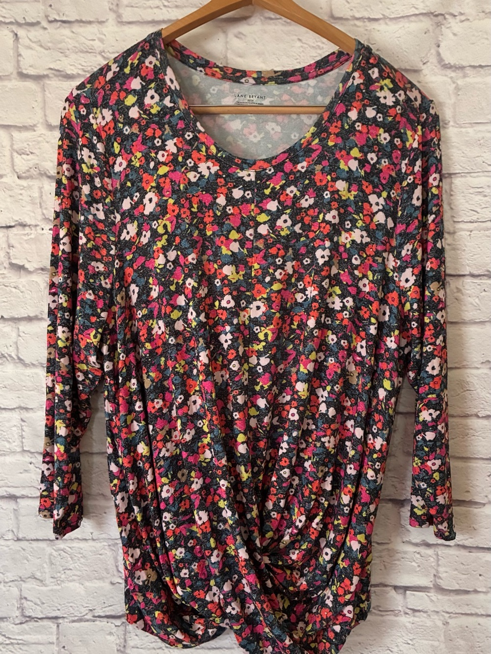 Lane Bryant Floral Twist-Hem Long Sleeve Top - Pink Multi 26/28